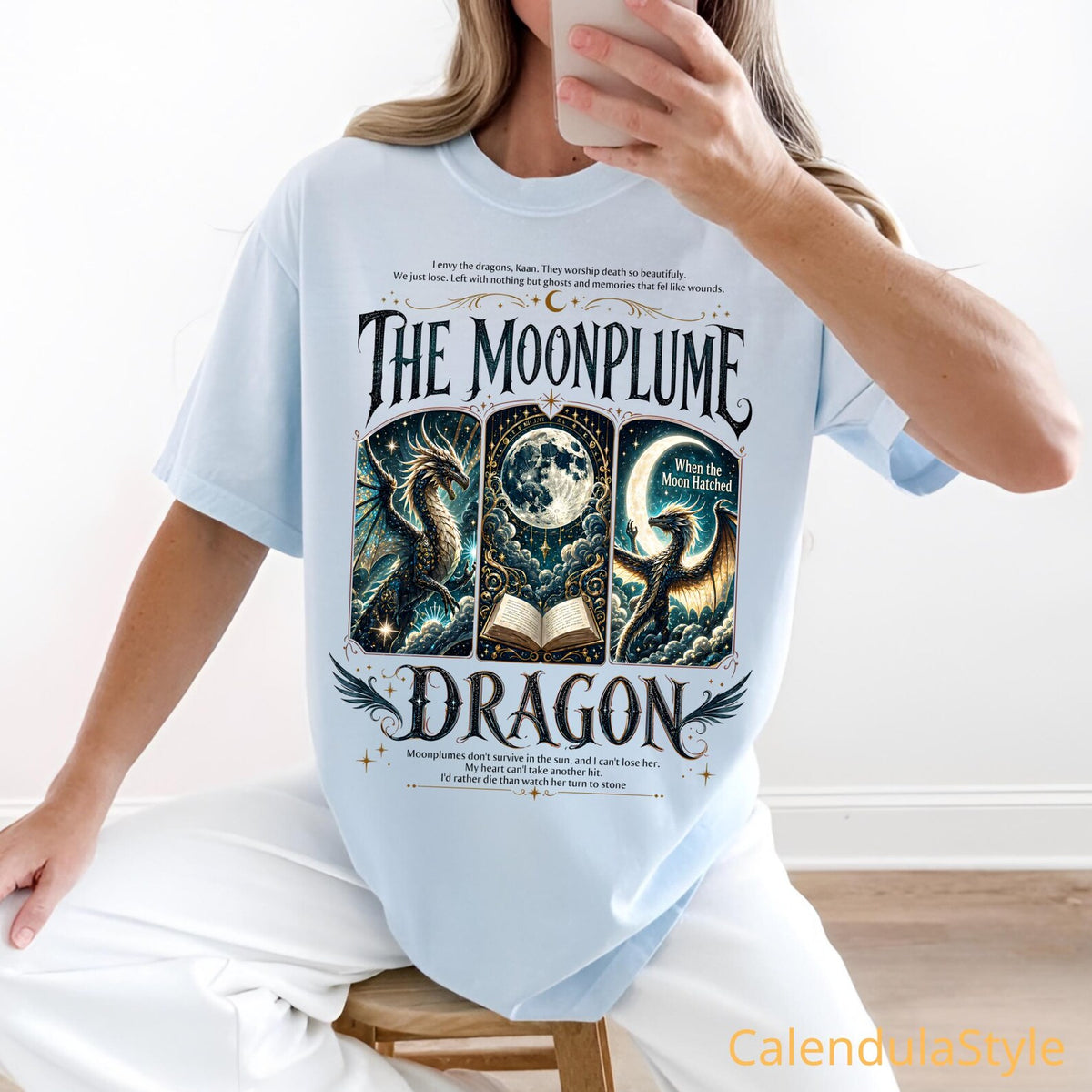The Moonplume Dragon Shirt, Ethereal Lunar Dragon Tee, Moon and Dragon Fantasy Book Shirt, Bookish Witchy Vibes, Romantasy Dragon Bookish