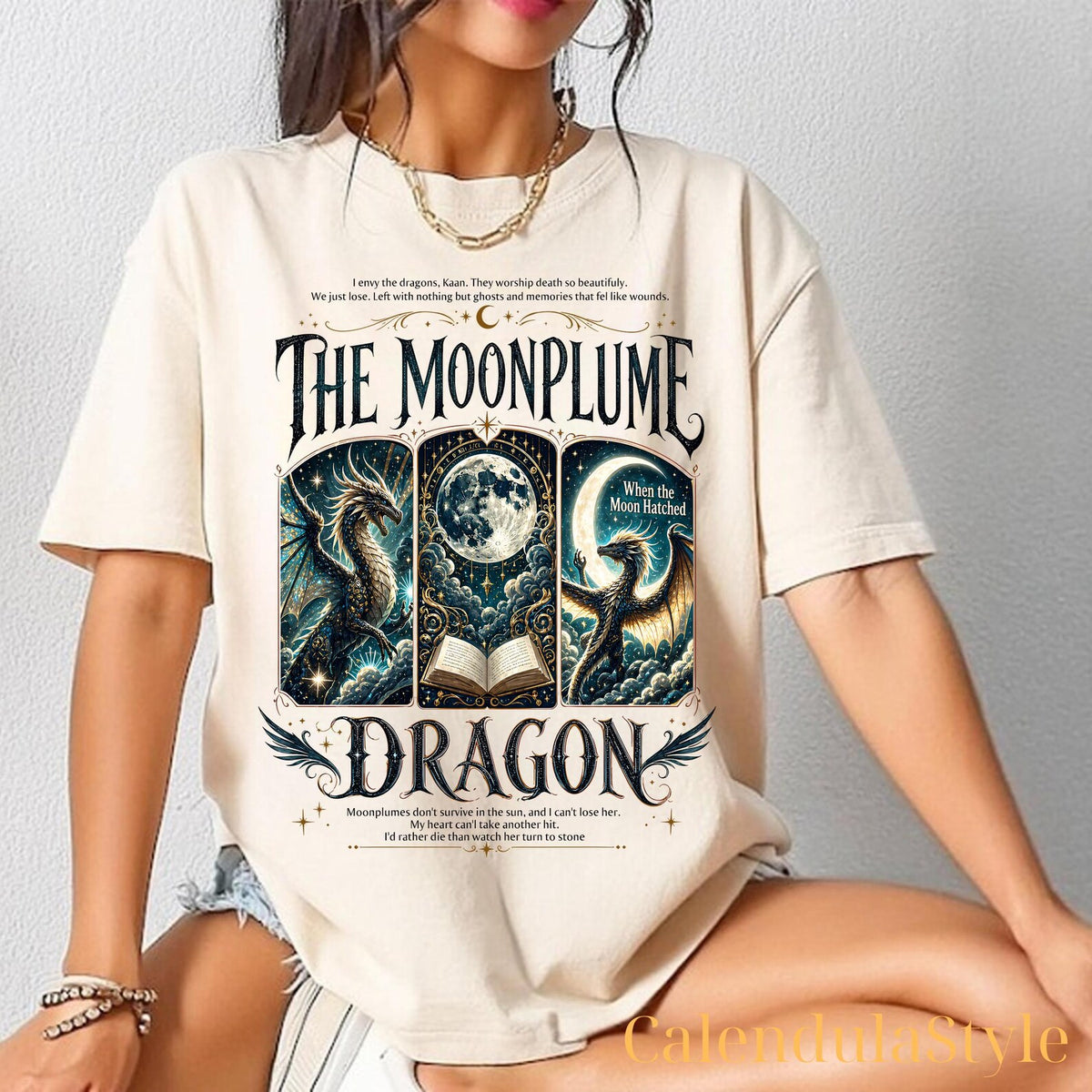 The Moonplume Dragon Shirt, Ethereal Lunar Dragon Tee, Moon and Dragon Fantasy Book Shirt, Bookish Witchy Vibes, Romantasy Dragon Bookish