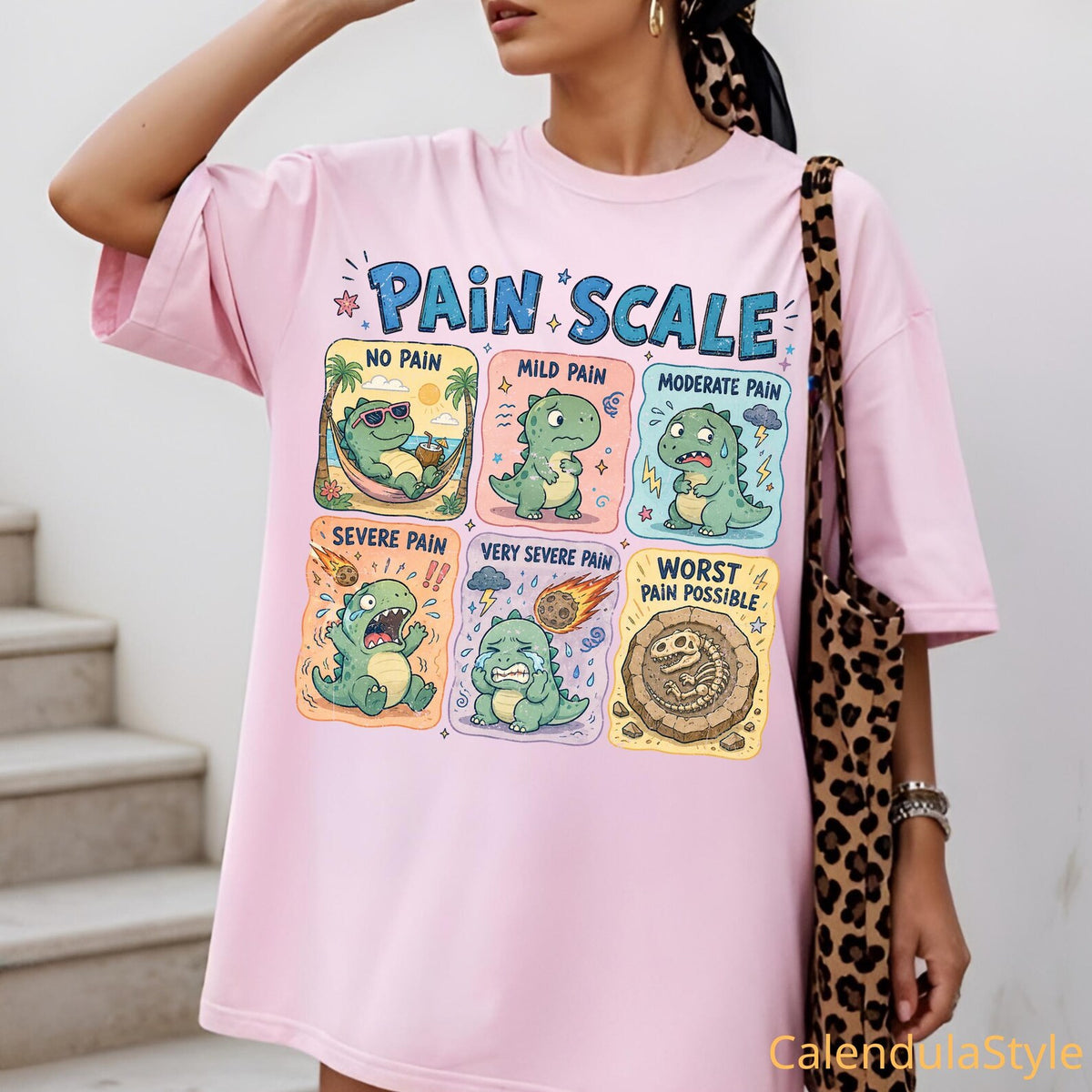 Dinosaur Pain Scale Chart T-shirt, Funny Nurse Life Graphic Tee, Emergency Nurse Gift, Gift For Nursing School Grad, Humorous Pain Scale Tee