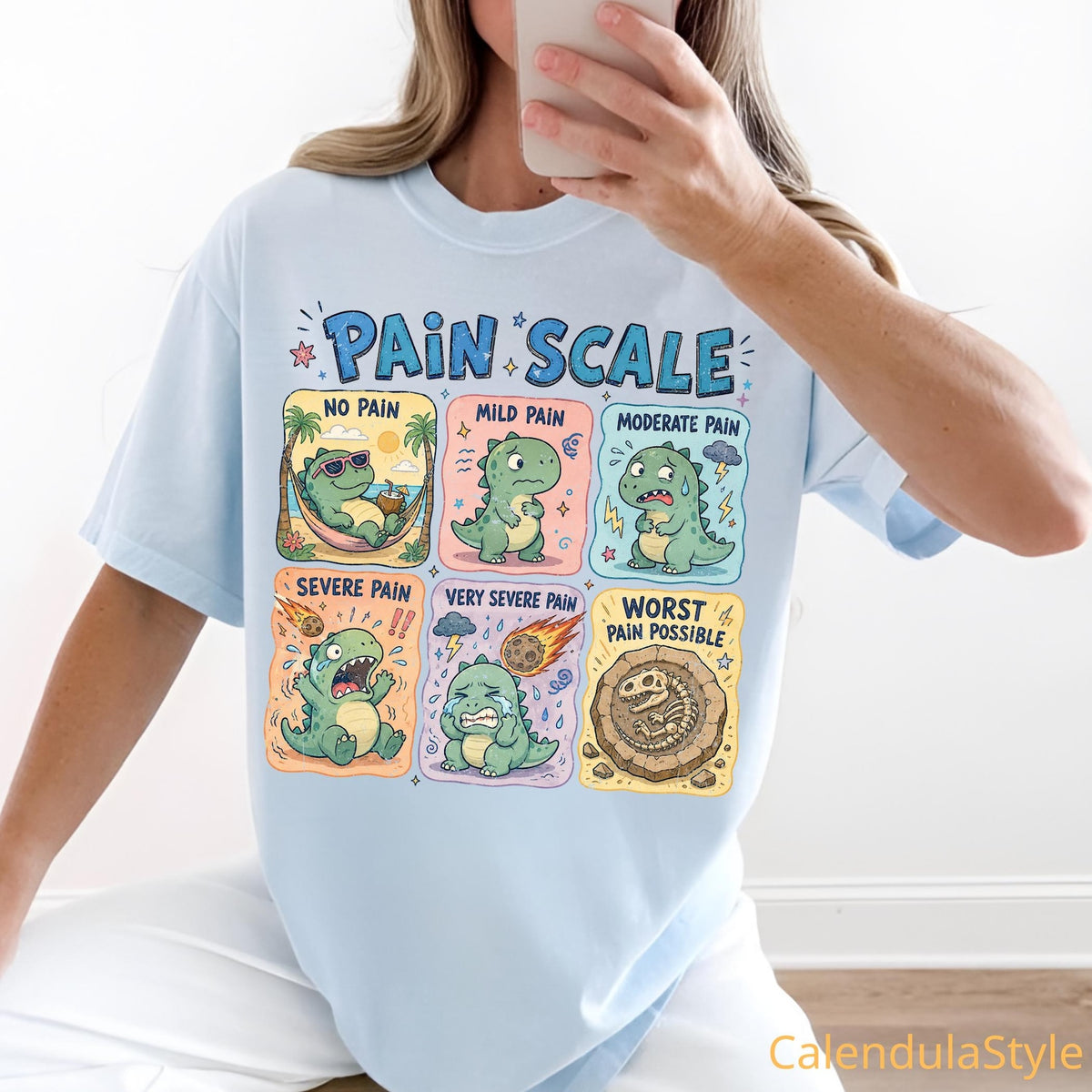 Dinosaur Pain Scale Chart T-shirt, Funny Nurse Life Graphic Tee, Emergency Nurse Gift, Gift For Nursing School Grad, Humorous Pain Scale Tee