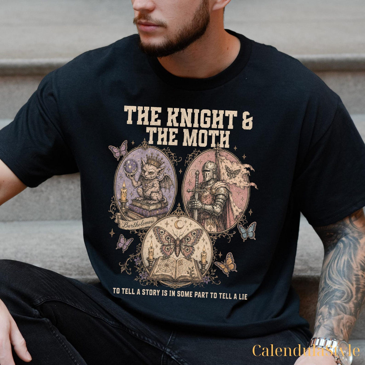 Bartholomew Knight And Moth Shirt, The Knight And The Moth Shirt, Inspirational Gargoyle T-Shirt, Moon and Moth Reader Top, Book Lover Gift