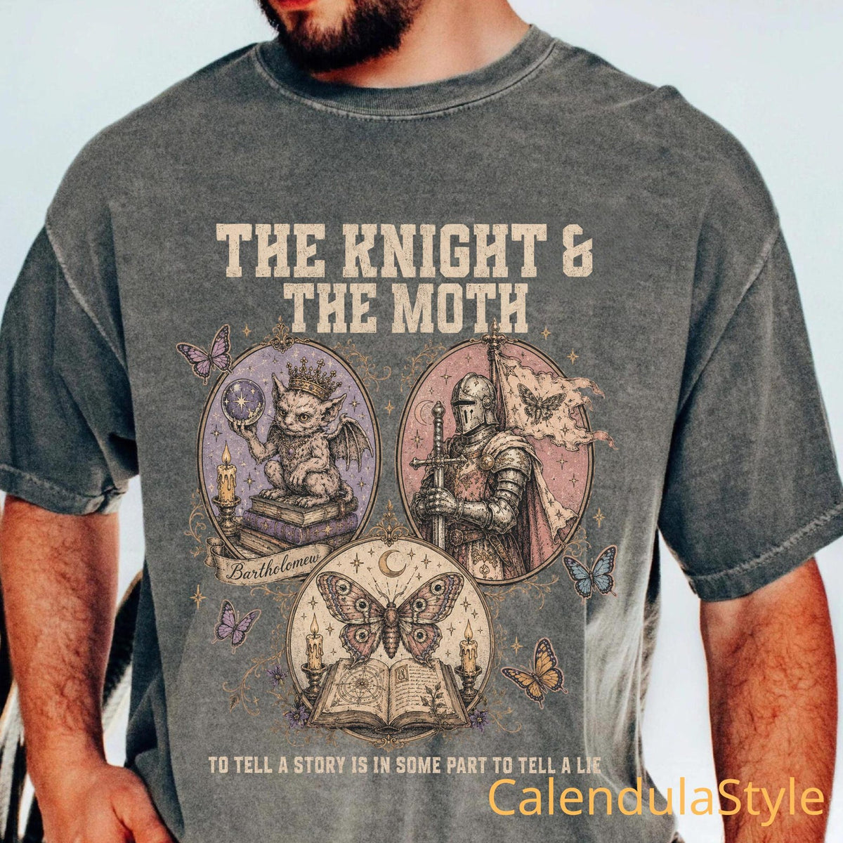 Bartholomew Knight And Moth Shirt, The Knight And The Moth Shirt, Inspirational Gargoyle T-Shirt, Moon and Moth Reader Top, Book Lover Gift