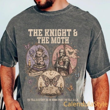 Bartholomew Knight And Moth Shirt, The Knight And The Moth Shirt, Inspirational Gargoyle T-Shirt, Moon and Moth Reader Top, Book Lover Gift