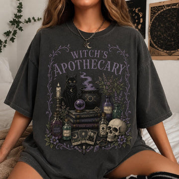 Witch's Apothecary Cat Shirt, Spooky Tarot Potion, Gothic Botanical Tee, Cottagecore Witch, Dark Academia Herbalist Gift, Black Cat Witchy