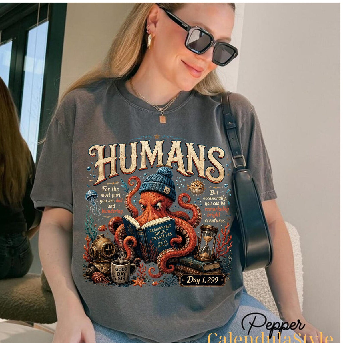 Marcellus Octopus Shirt, Remarkably Bright Creatures Inspired Crewneck, Coastal Book Club, BookTok Reader Gift, Book Lover Tshirt