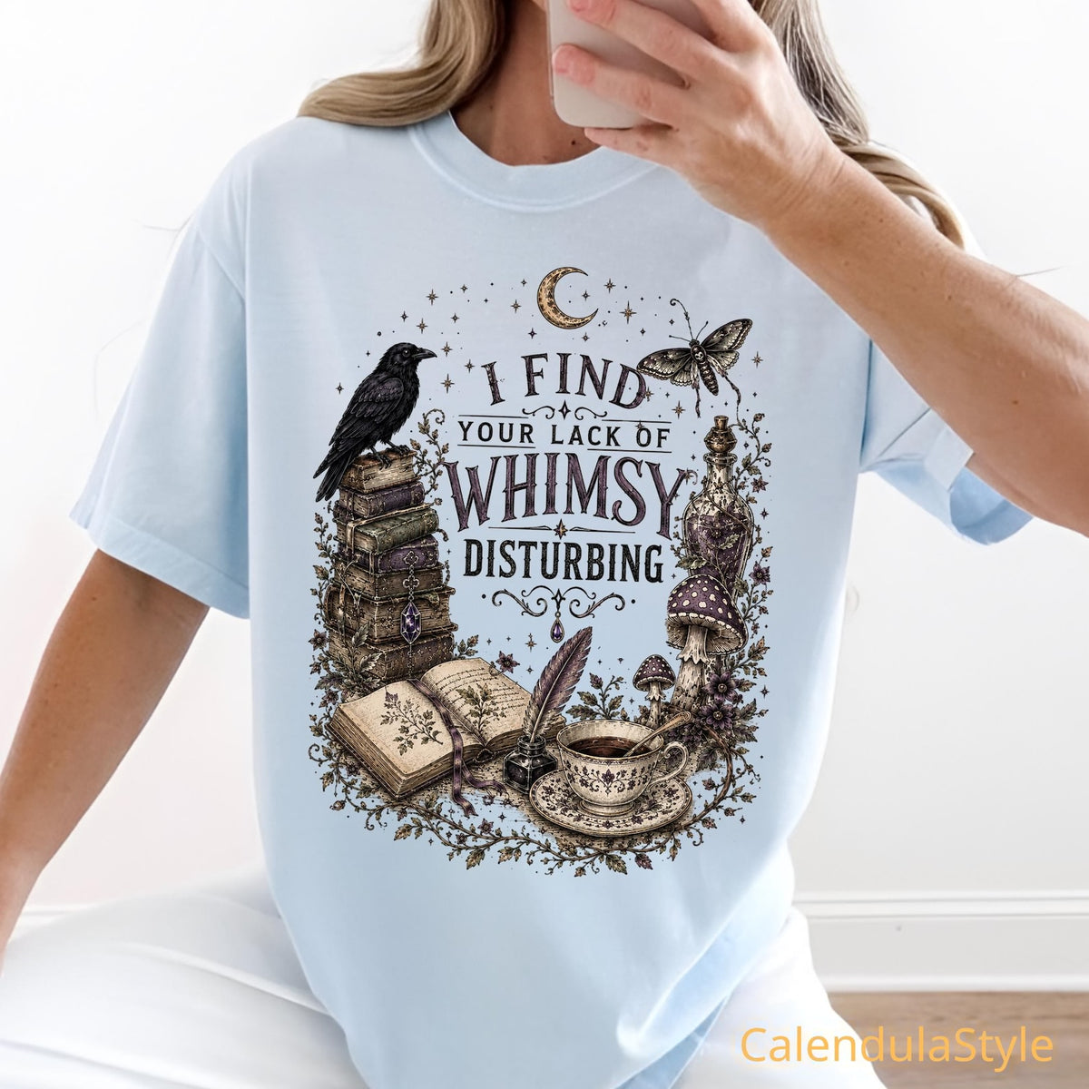 I Find Your Lack of Whims Disturbing Shirt, Crow And Mushroom Shirt, Funny Gothic Crow Shirt, Quirky Gothic Design, Whimsy Graphic Tee