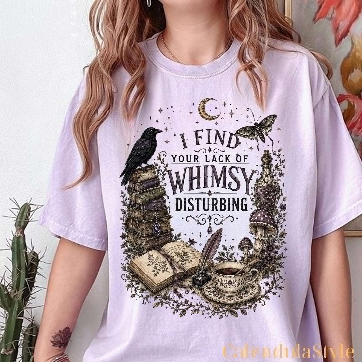 I Find Your Lack of Whims Disturbing Shirt, Crow And Mushroom Shirt, Funny Gothic Crow Shirt, Quirky Gothic Design, Whimsy Graphic Tee