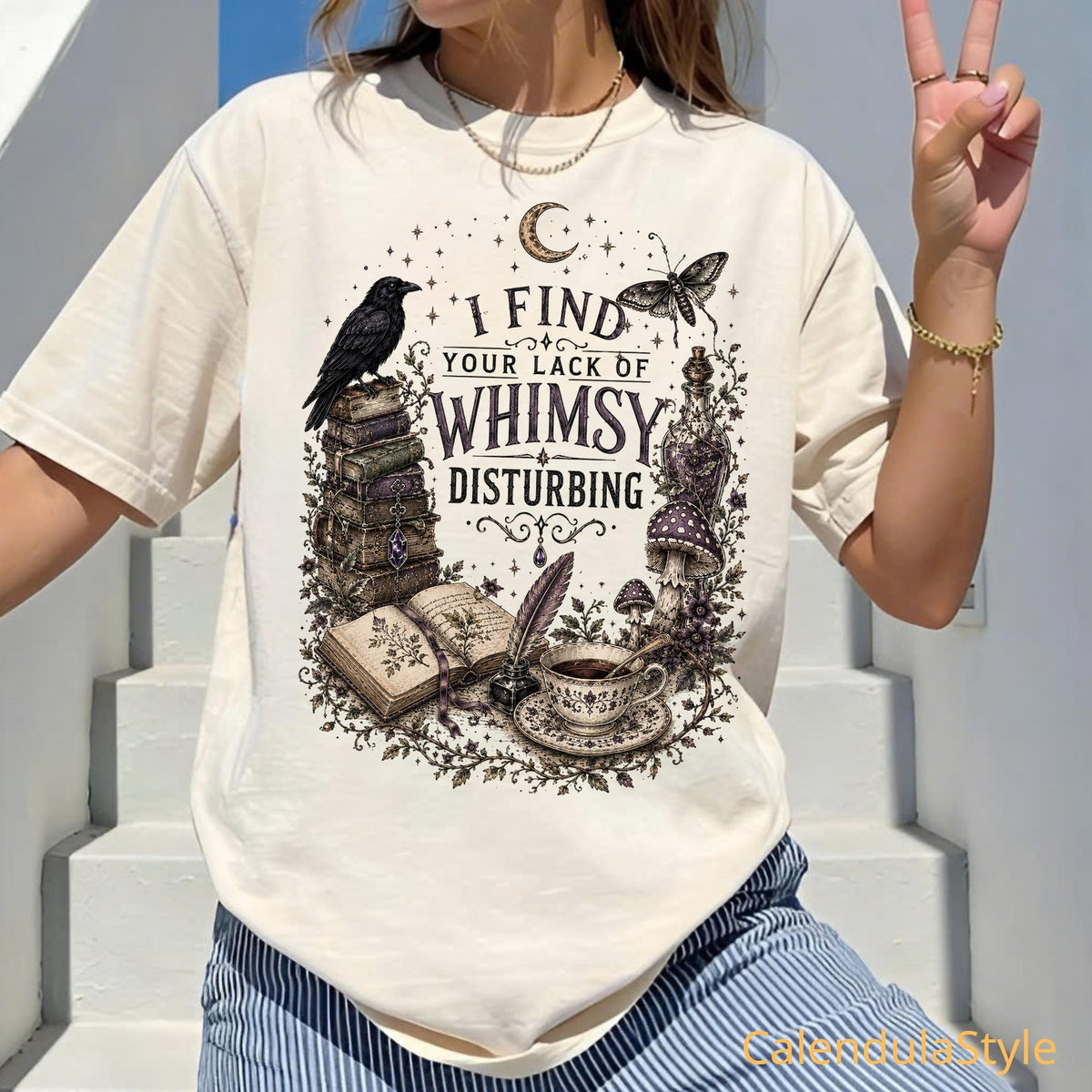 I Find Your Lack of Whims Disturbing Shirt, Crow And Mushroom Shirt, Funny Gothic Crow Shirt, Quirky Gothic Design, Whimsy Graphic Tee