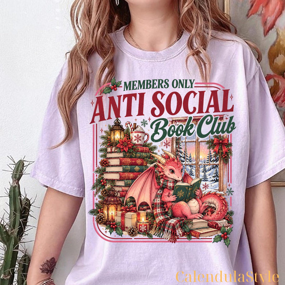 Anti Social Book Club Shirt, Christmas Dragon Bookish Tee, Cozy Reader Christmas Shirt, All Booked For Christmas, Seasons Reading Xmas Shirt