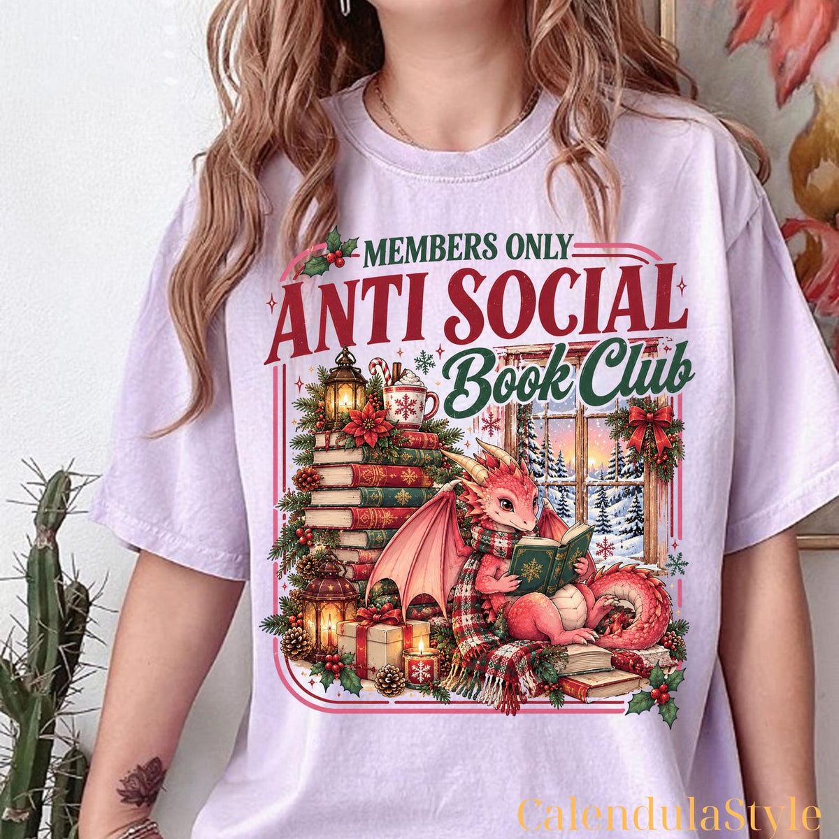 Anti Social Book Club Shirt, Christmas Dragon Bookish Tee, Cozy Reader Christmas Shirt, All Booked For Christmas, Seasons Reading Xmas Shirt