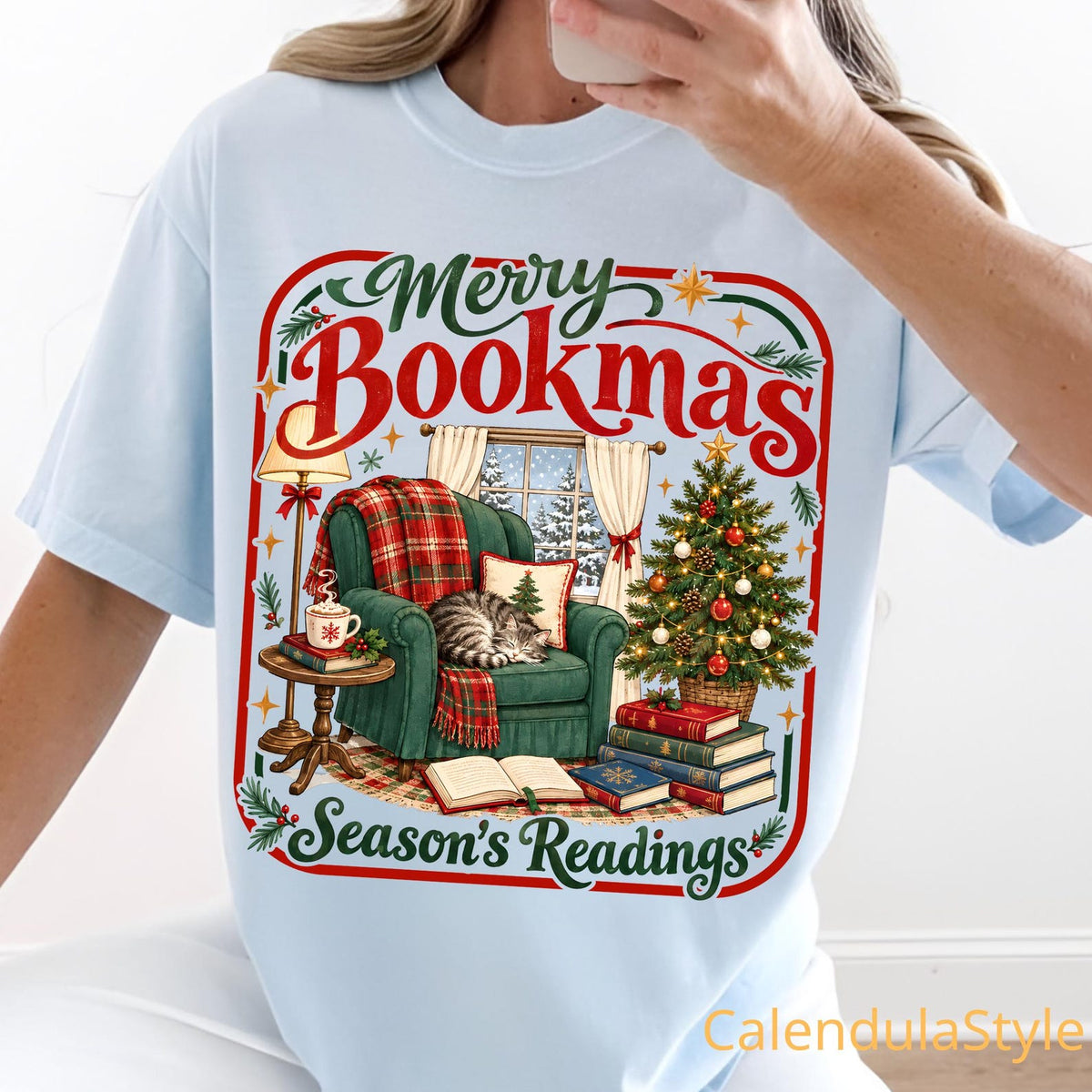 Merry Bookmas Season's Reading Christmas Shirt, All Booked For Christmas, Seasons Reading Xmas Shirt, Gift For Reader Library