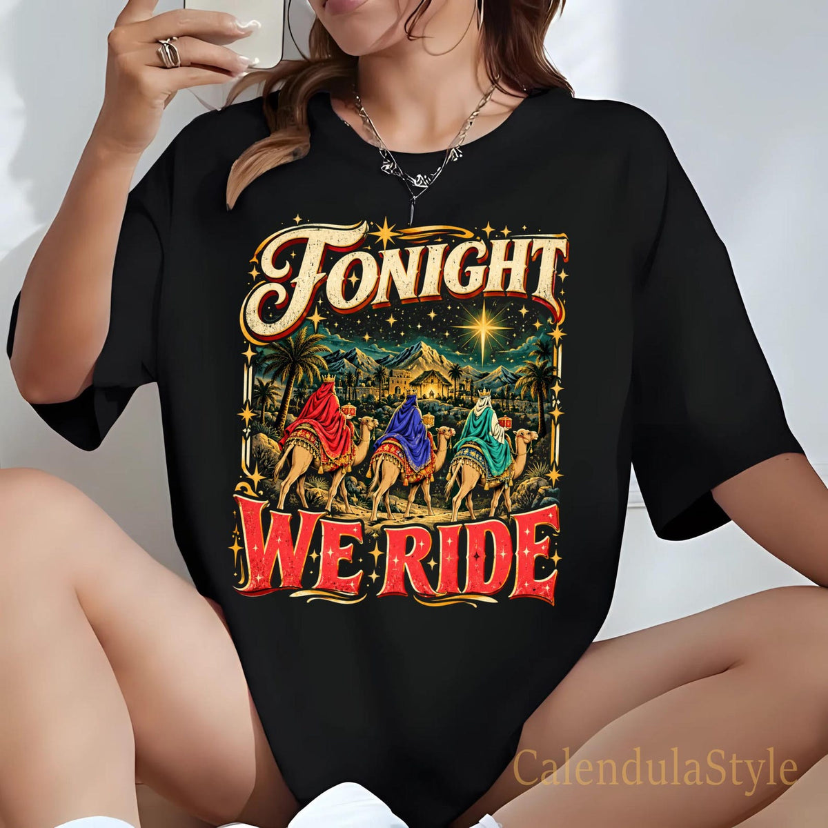 Christian Christmas Night Tee, Tonight We Ride Jesus Tee, Three Wise Men Christmas Faith TShirt, Nativity Scene shirt, Christian Christmas