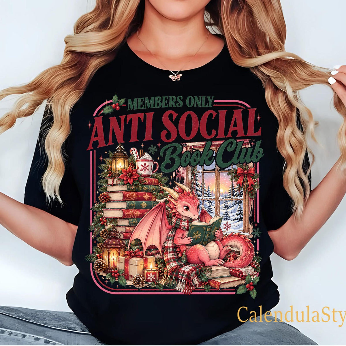 Anti Social Book Club Shirt, Christmas Dragon Bookish Tee, Cozy Reader Christmas Shirt, All Booked For Christmas, Seasons Reading Xmas Shirt