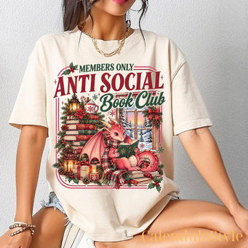 Anti Social Book Club Shirt, Christmas Dragon Bookish Tee, Cozy Reader Christmas Shirt, All Booked For Christmas, Seasons Reading Xmas Shirt