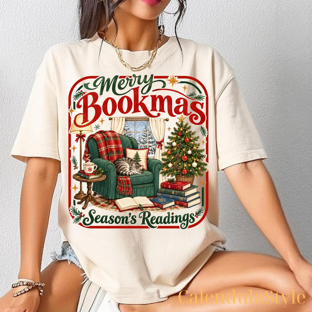 Merry Bookmas Season's Reading Christmas Shirt, All Booked For Christmas, Seasons Reading Xmas Shirt, Gift For Reader Library