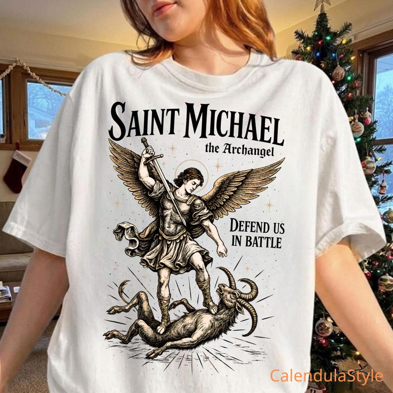 The Archangel Comfort Colors Shirt, Catholic Saint Quote, St. Michael Archangel Shirt, Defend Us in Battle, Angel Prayer Tee